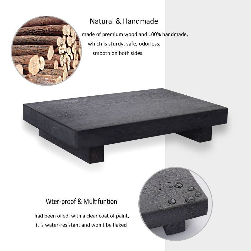 zoocatia Small Wood Tray Pedestal Stand Farmhouse Bathroom Decor Decorative Wooden Riser Kitchen Soap Dish Holder for Vanity  Counter  Sink  9"" x 5.9"" - Black - Image 5